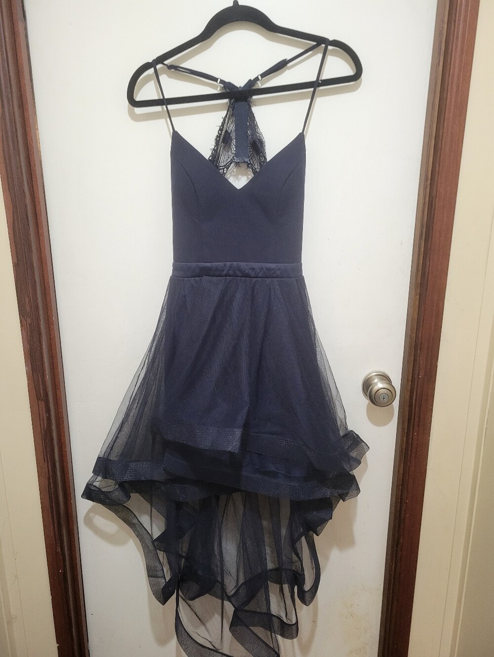 City Triangles Navy High-Low Tulle Spaghetti Strap Dress